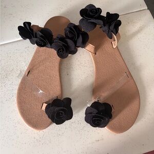 Black Floral Women's Sandals